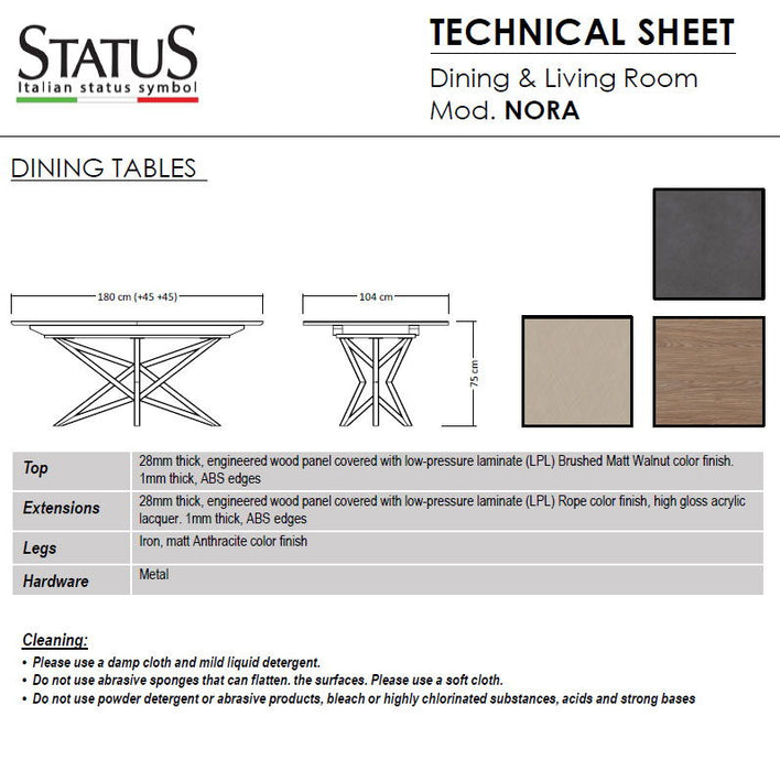 Nora - Dining Table - Beige / Light Brown Status Italy