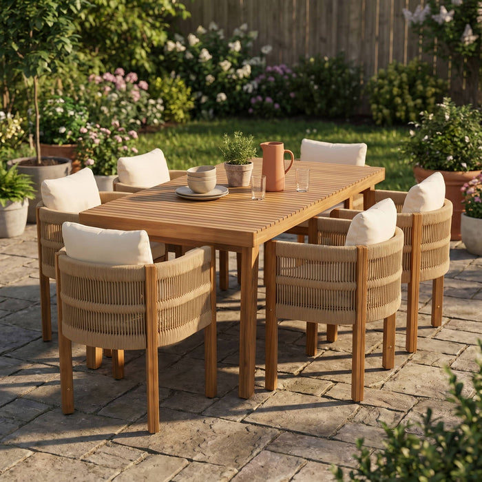 7 Piece Outdoor Dining Set With Table And Chairs - Beige / Brown Noble House
