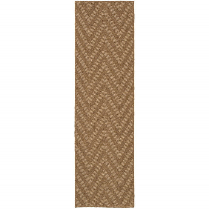 2' X 8' Geometric Stain Resistant Outdoor / Indoor Area Rug - Tan