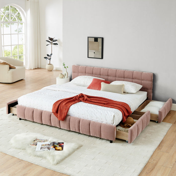 Modern Platform Bed Frame With Thick Chenille Fabric