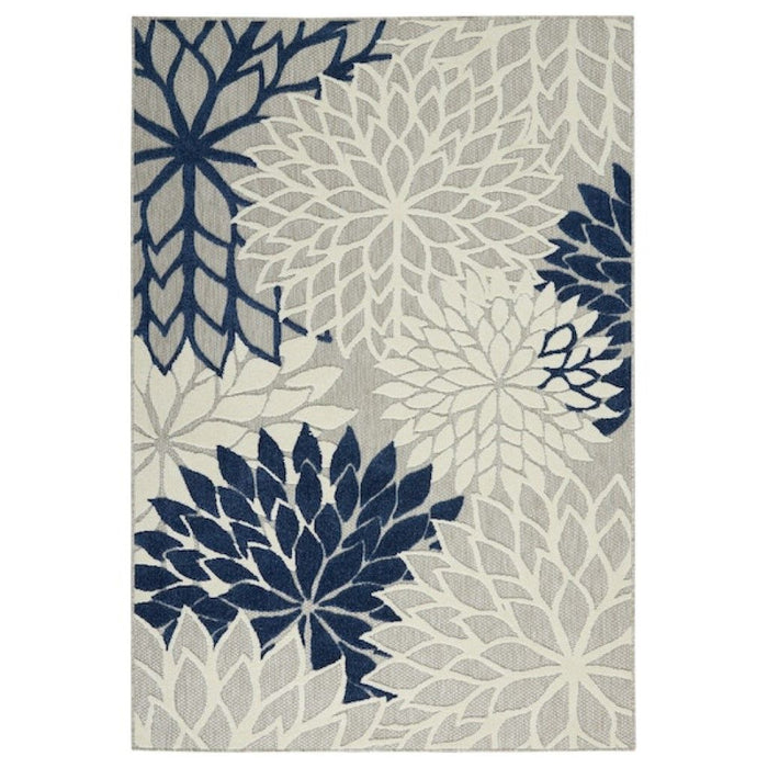 10' X 13' Floral Non Skid Indoor / Outdoor Area Rug - Ivory / Navy