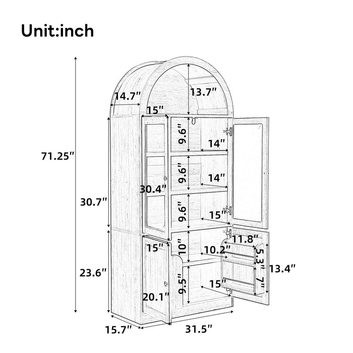Tall Arched Top Storage Cabinet With 5 Tier Shelves, Soft Close Hinges Noble House