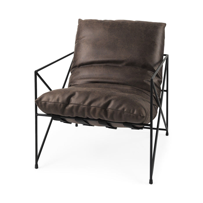 Faux Leather Contemporary Metal Chair - Dark Brown