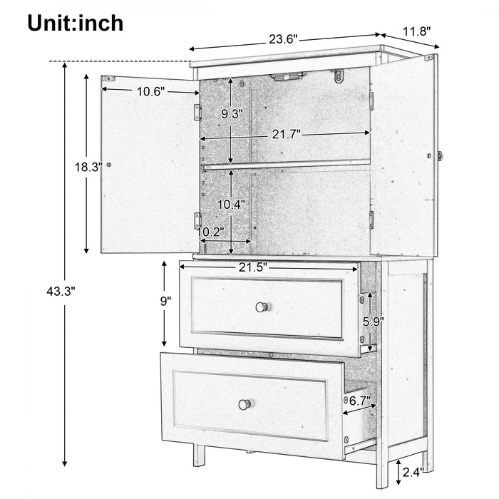 Bathroom Storage Cabinet With 2 Doors And Drawers, Adjustable Shelf Hearth and Haven
