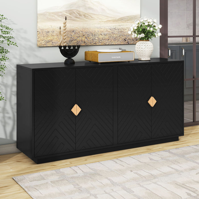 Modern Functional Large Storage Space Sideboard With Wooden Triangular Handles And Adjustable Shelves For Living Room And Dining Room