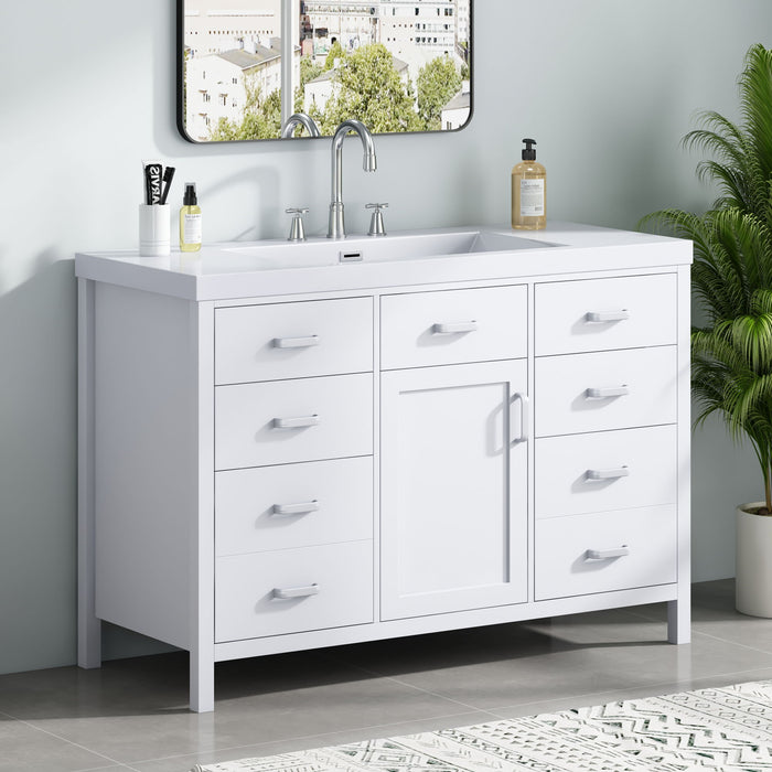 47.25" Modern Bathroom Vanity With Sink, Soft Close Single Door & 6 Drawers - White Noble House
