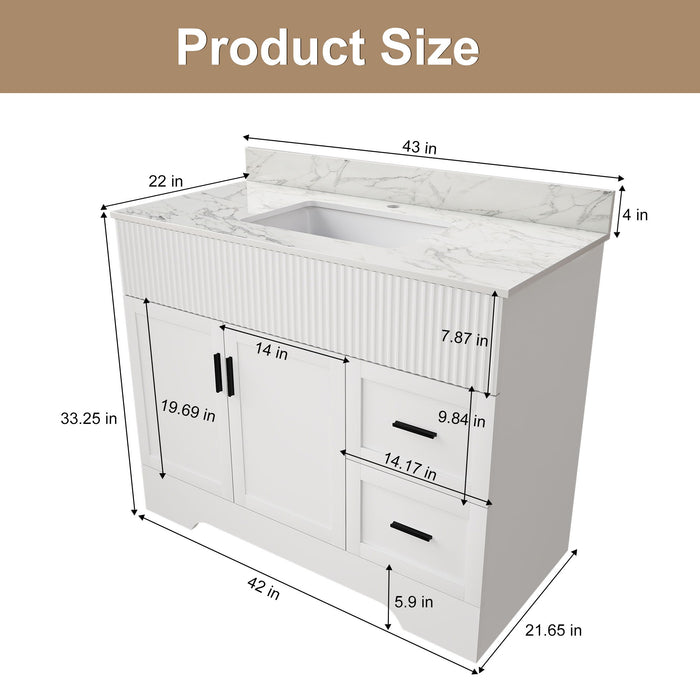 Bathroom Vanity Set, Fluted Cabinet, Soft Close Doors & Drawers, Single Faucet Hole, Sink Included - White Home Essentials