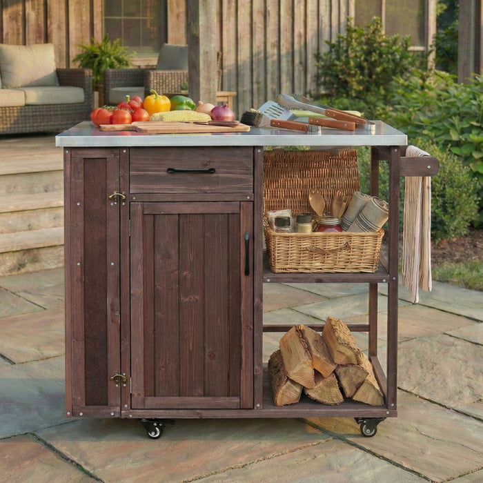 Outdoor Kitchen Island Prep Station With Lockable Wheels, Ample Storage, Towel & Spice Racks Hearth and Haven