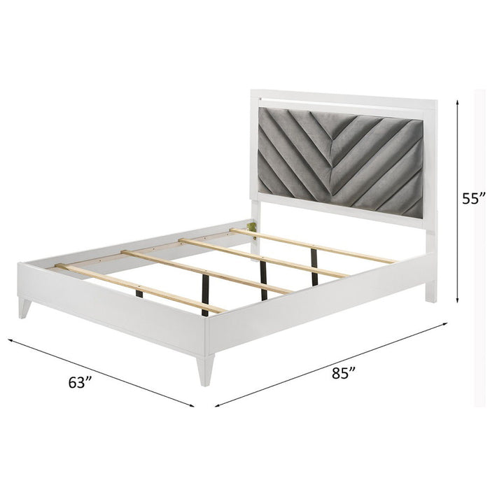 Chelsie - Queen Bed - Gray Fabric & White ACME