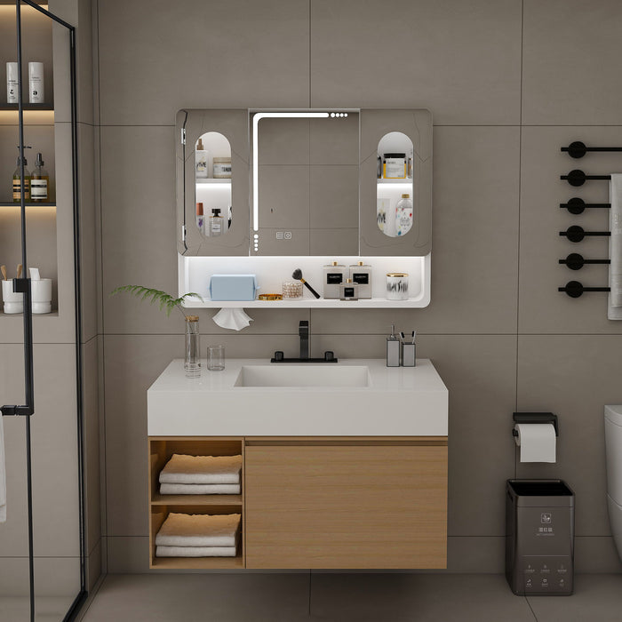 Wall Mounted Bathroom Mirror Cabinet With LED Lights, Anti Fog & Explosion Proof, Touch Control Medicine Cabinet, 3 Color Lighting - White Home Essentials