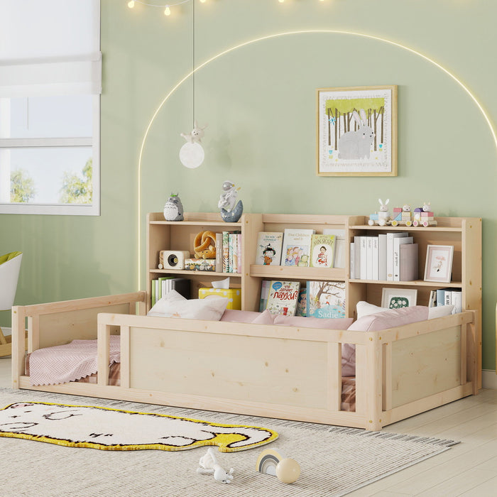 Platform Floor Bed With Guardrail Fence And Side Storage Shelves Home Essentials