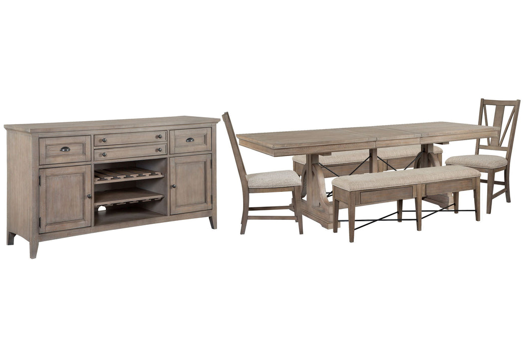 Paxton Place - Extendable Trestle Dining Table Set Magnussen Furniture