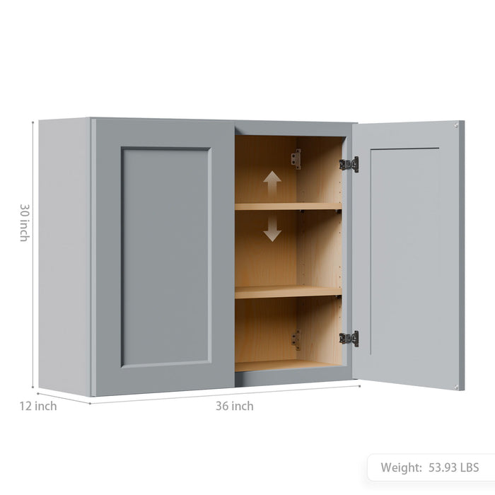 Shaker Wall Cabinet With Soft Close Hinges, Adjustable Shelves, Double Door Home Essentials