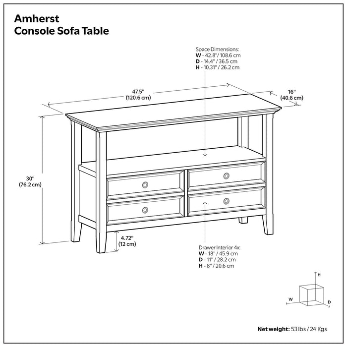 Amherst - Console Sofa Table, Handcrafted Simpli-Home
