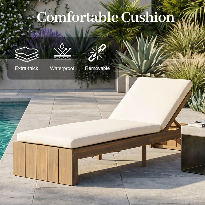 Adjustable Outdoor Chaise Lounge Patio Recliner - Beige / Light Teak Hearth and Haven