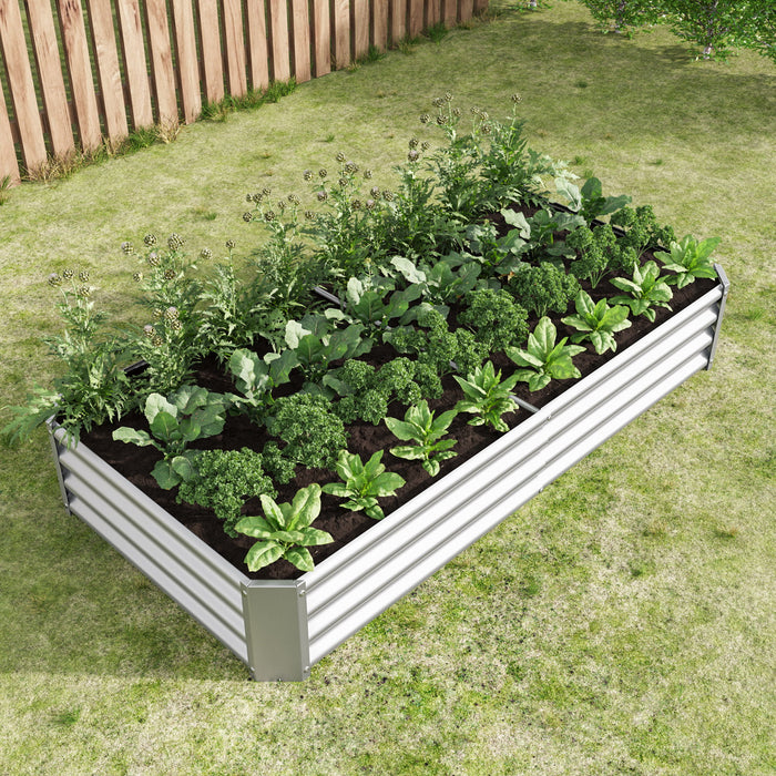 Raised Garden Bed Outdoor, Metal Raised Rectangle Planter Beds For Plants, Vegetables, And Flowers - Silver