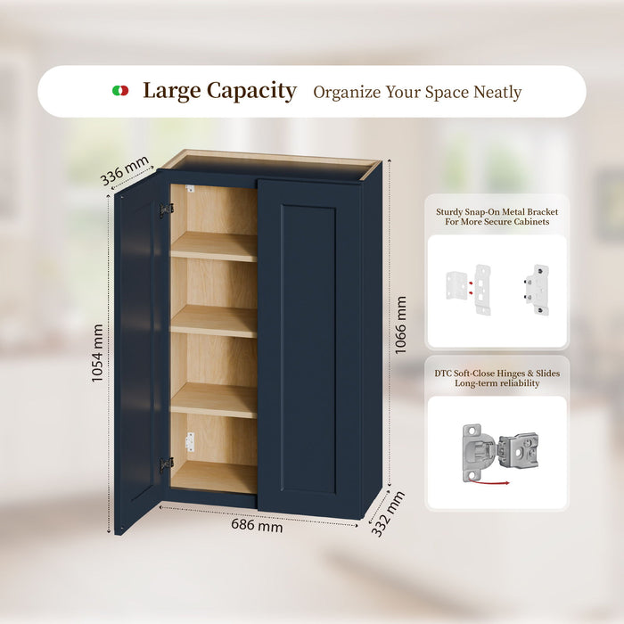 Shaker Wall Cabinet With Soft Close Hinges, Adjustable Shelves, Double Door Home Essentials