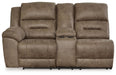 Ravenel - Laf Dbl Reclining Power Loveseat With Console - Faux Leather - Fossil Signature Design by Ashley®