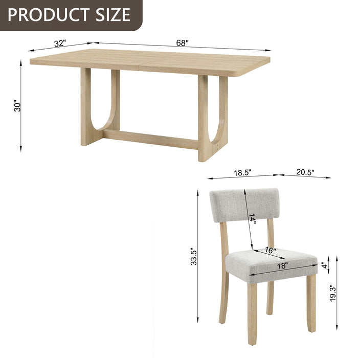 7 Piece Dining Table Set For 6, Rectangular Table & 6 Upholstered Chairs, Sturdy U - Shaped Base For Dining Room - Light Oak Home Essentials