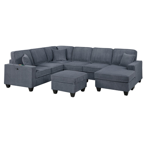 Left Arm Facing Loveseat With USB Port 5 Piece Sectional Set Corner Wedge Armless Chair Cocktail Ottoman Upholstered Living Room Furniture - Dark Gray Home Essentials