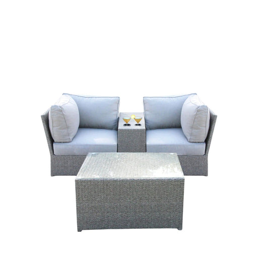 2 Person Wicker Seating Set With Cushions And Glass Top Table - Gray Mix LSI Patio Furniture