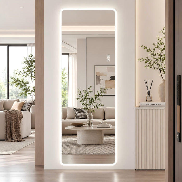 LED Full Length Mirror With Frosted Edge Lighting, 3 Color Temperatures Daily Nest