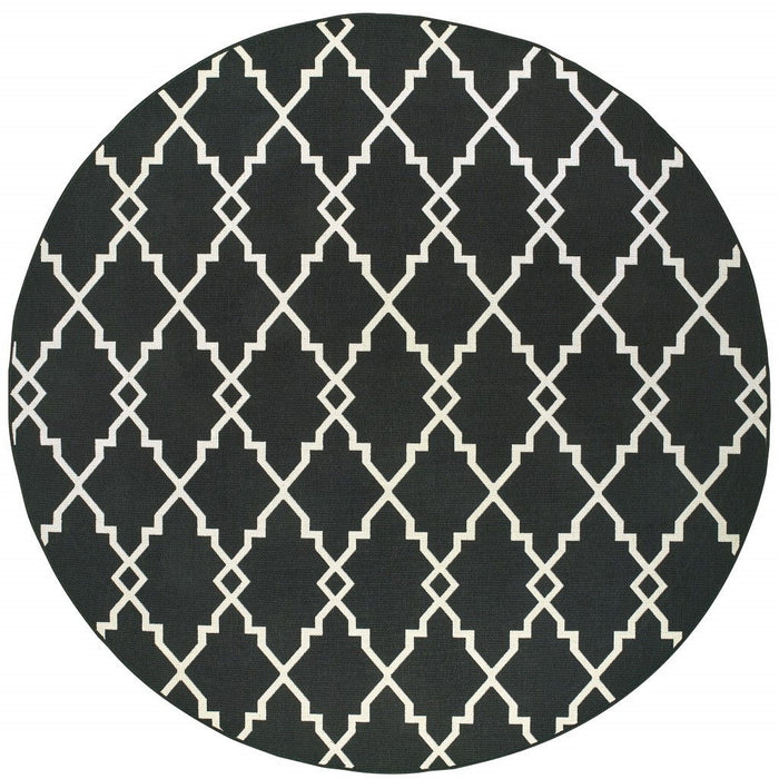 8' X 8' Indoor Outdoor Area Rug - Black / Ivory