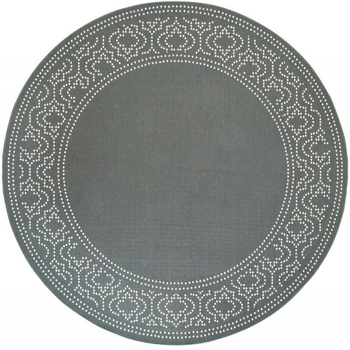 8' X 8' Round Stain Resistant Indoor / Outdoor Area Rug - Gray / Ivory