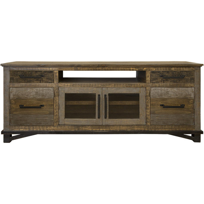 Wood Cabinet Enclosed Storage, Distressed TV Stand - Brown