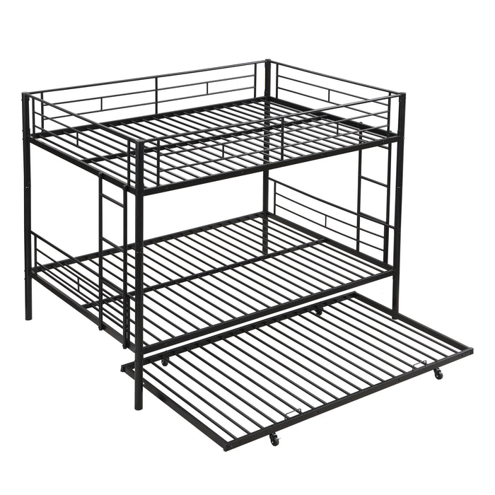 Full Over Full Modern Metal Bunk Bed With Trundle - Black