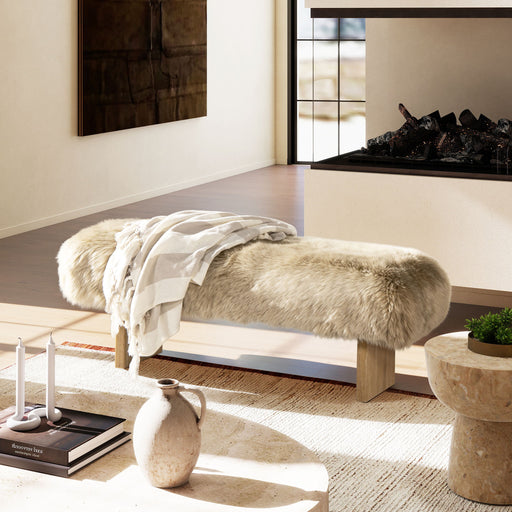 Leda - Sheepskin Fur Rectangular Accent Bench - Natural Blonde Jennifer Taylor Home
