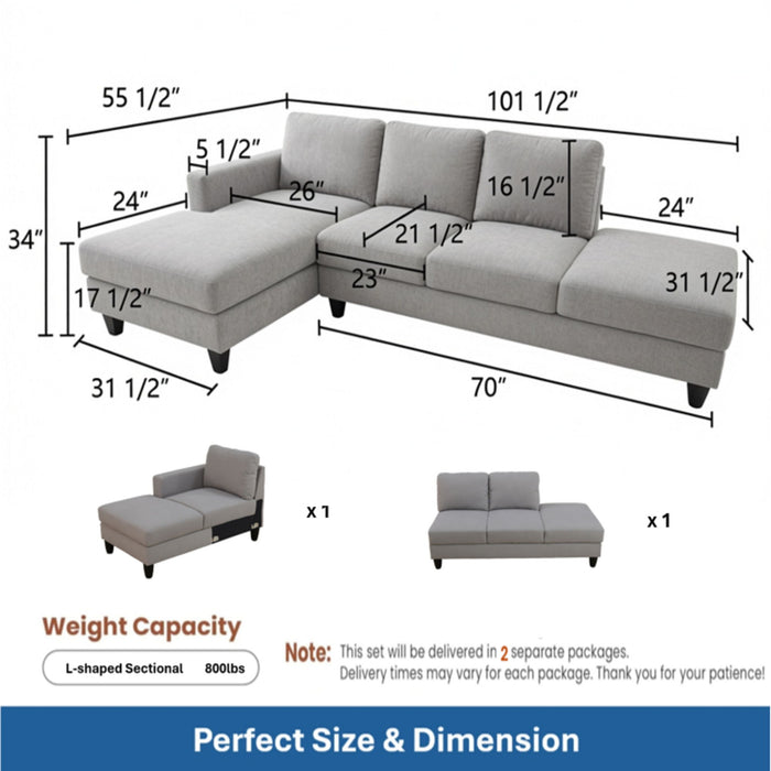 L - Shaped Sectional Sofa With Chaise & Ottoman Home Essentials