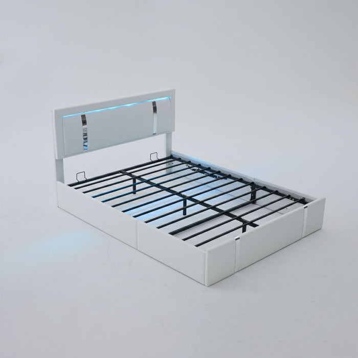 Upholstered Platform Bed Frame With Adjustable LED Headboard, USB C-Charging, Hydraulic Lift Home Essentials