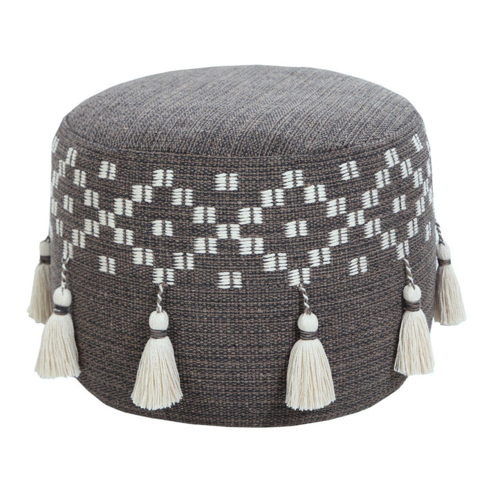 Round Cotton Ottoman - Gray