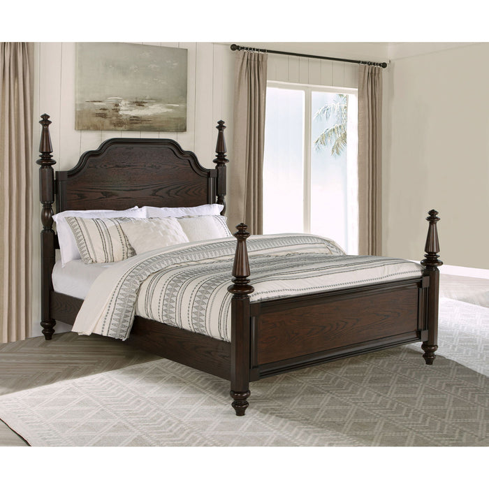 Berwick - 4 Poster Queen Bed With Serpentine Headboard - Dark Oak