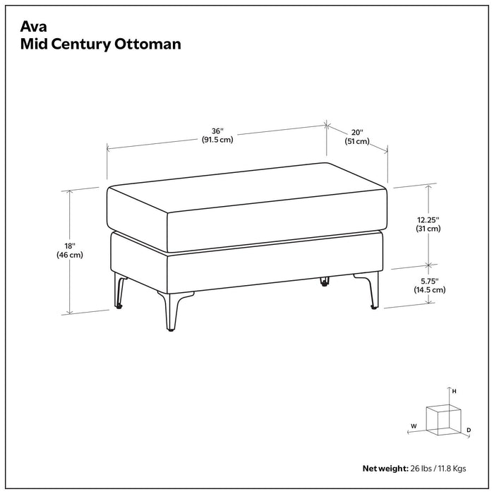 Ava - Versatile Mid Century Ottoman Simpli-Home