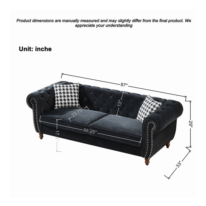 Chesterfield Upholstery Fabric Sofa With Roll Armrest & Nailhead, Mid Century Modern 3 And 3 Seater Couch Home Essentials