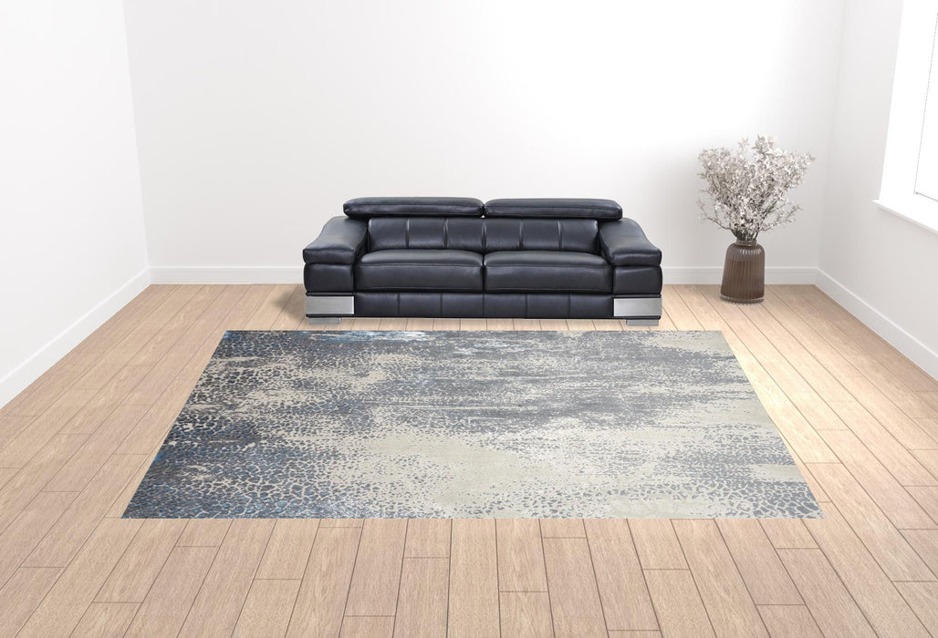 Abstract Stain Resistant Area Rug - Gray Blue And Ivory - 12' X 15'