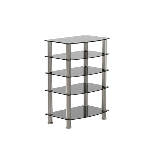 5 Tier Tempered Glass Side Table, Stainless Steel Frame End Table For Living Room, Bedroom - Black Home Essentials