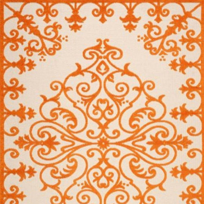 10' X 13' Non Skid Indoor / Outdoor Area Rug - Orange Damask