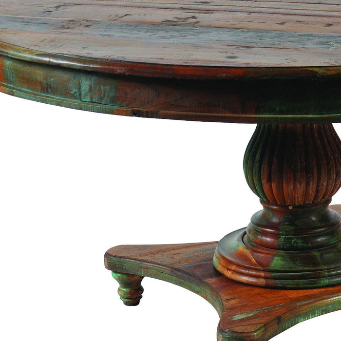 Rounded Solid Wood Dining Table - Brown