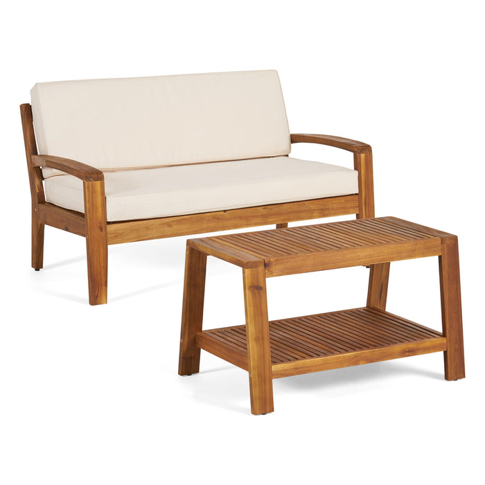 2 Piece Outdoor Conversation Set (Loveseat & Coffee Table With Water-Resistant Cushions) Noble House