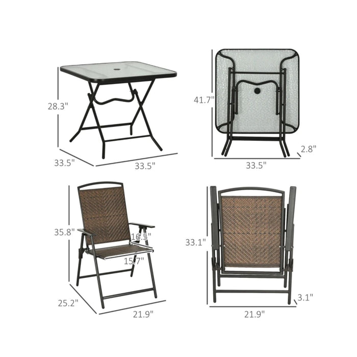 Outdoor Furniture Set, Foldable Patio Dining Set With Table And Chairs - Dark Brown Home Essentials