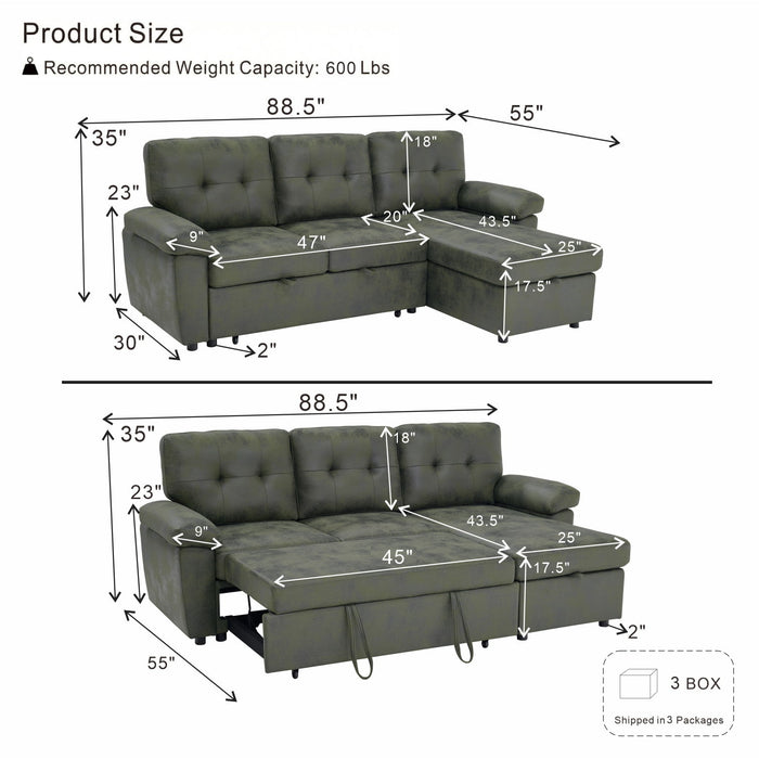 Convertible L - Sectional Sofa Bed With Storage Chaise And Padded Armrests Home Essentials