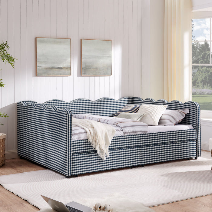 Gingham Daybed With USB Charging Port, Wave-Shaped Design Home Essentials
