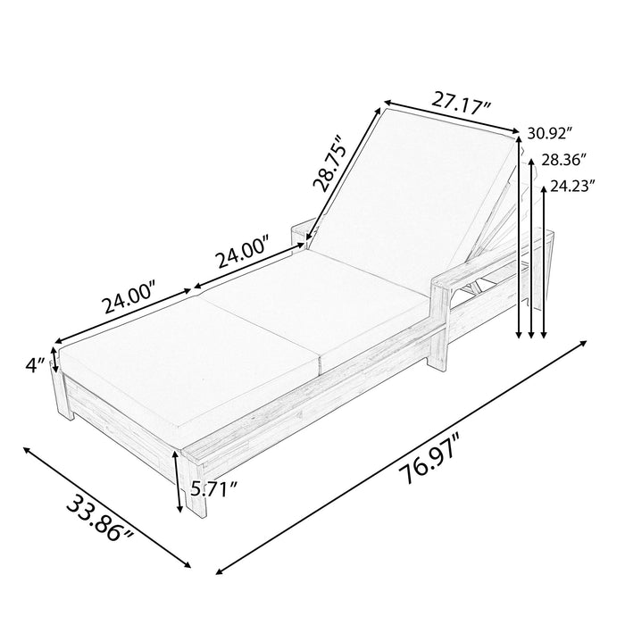Chaise Lounge With 3 Fold Cushion Set, 3 Position Adjustable Backrest Noble House