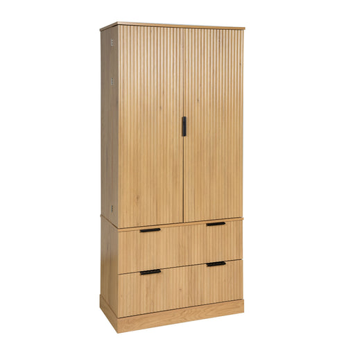 Fluted Kitchen Pantry Cabinet With 2 Large Drawers & 8 Door Spice Rack Freestanding Storage Organizer - Oak Home Essentials