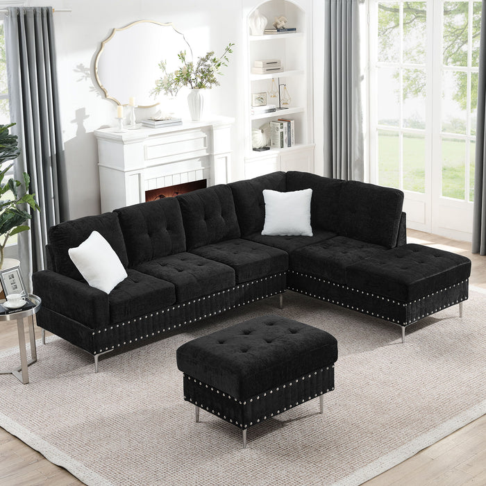 L-Shaped Sectional Sofa With Chaise And Storage Ottoman, Includes 2 Pillows Home Essentials