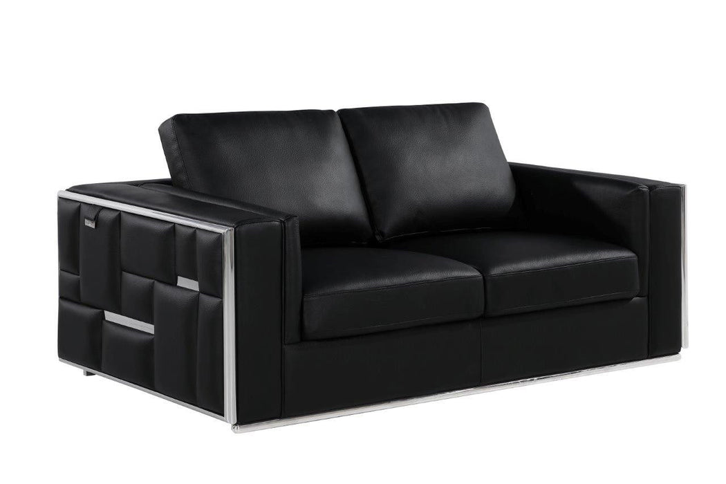 Metallic Leather Loveseat - Silver / Black