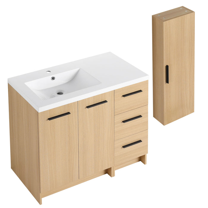 Freestanding Bathroom Vanity Set With Tall Linen Cabinet, 3 Drawers And Large Storage, Single Sink Home Essentials